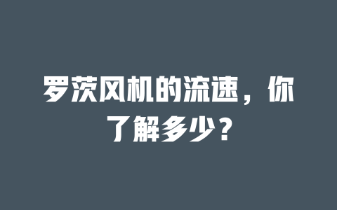 罗茨风机的流速，你了解多少？ 一