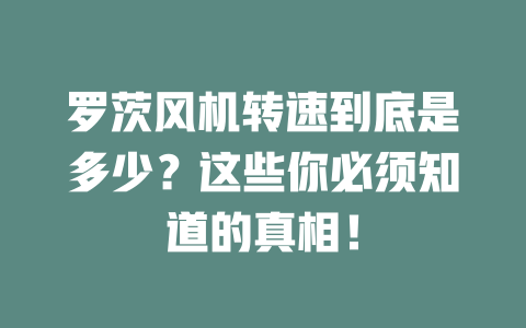 罗茨风机转速到底是多少?这些你必须知道的真相! 一