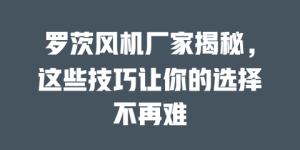 罗茨风机厂家揭秘，这些技巧让你的选择不再难